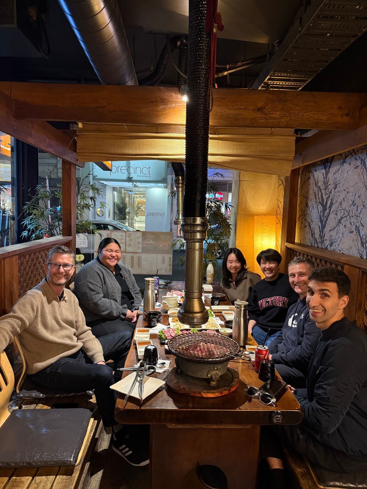 The team at a Korean BBQ dinner