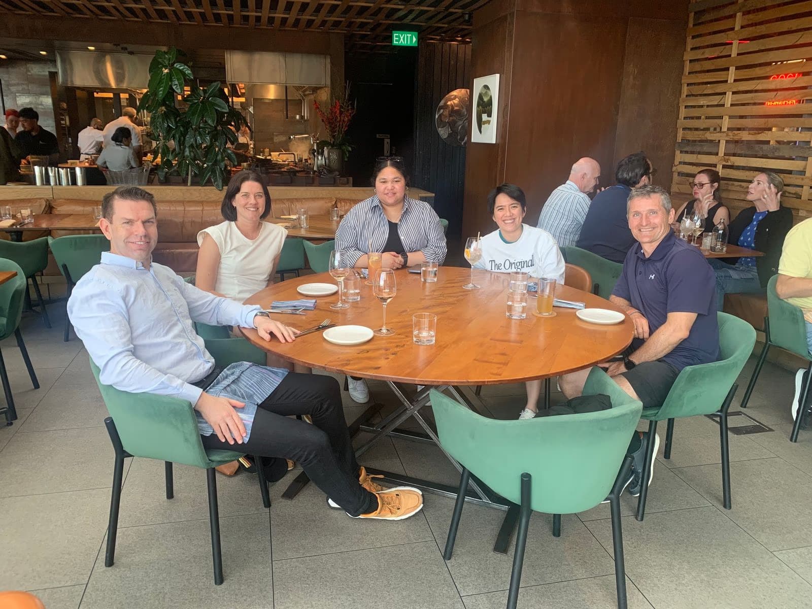 The team catching up over lunch